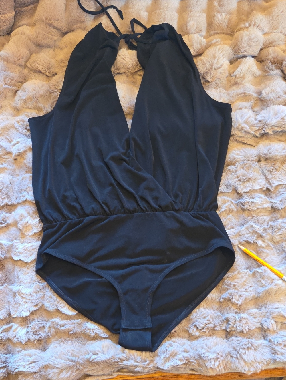 BCBG Black Halter Wrap Thong Bodysuit